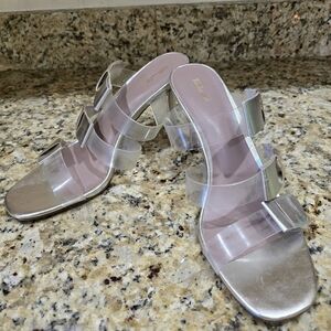 Diane von Furstenberg Amari 2 Three-Strap Slide Sandals Size 9.5 Clear & Silver
